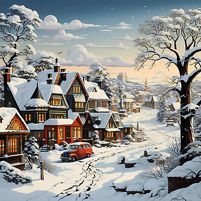 JPG 나무 구름 편집이미지 크리스마스 겨울 자동차 하늘 주택 풍경 사람없음 마을 눈 디지털합성 눈덮임 편집실사 자연요소 식물 계절 기념일 육상교통 컨셉 날씨 건물 CG 파일형식