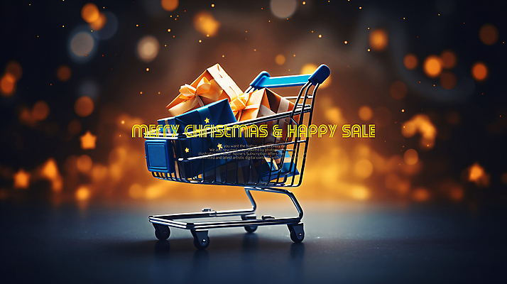PSD 편집이미지 크리스마스 사람없음 선물상자 세일 쇼핑카 보케 카피스페이스 이미지편집 기념일 선물 쇼핑 상자 카트 공백 파일형식