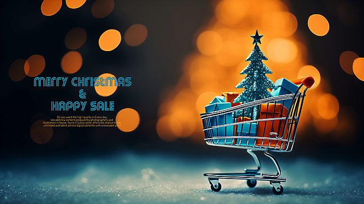 PSD 편집이미지 사람없음 선물상자 크리스마스트리 세일 쇼핑카 보케 카피스페이스 이미지편집 크리스마스 선물 쇼핑 상자 카트 공백 파일형식