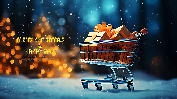 PSD 편집이미지 크리스마스 사람없음 선물상자 세일 쇼핑카 눈 보케 카피스페이스 이미지편집 자연요소 기념일 날씨 선물 쇼핑 상자 카트 공백 파일형식