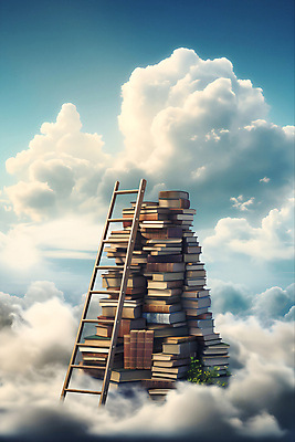 JPG 구름 편집이미지 교육 사다리 하늘 성공 사람없음 쌓기 꿈 교양 디지털합성 책더미 학구열 편집실사 AI포토 AI콘텐츠 자연요소 컨셉 모션 책 도구 CG 열정 무더기 파일형식