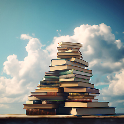 JPG 구름 편집이미지 교육 하늘 성공 사람없음 쌓기 꿈 교양 디지털합성 책더미 학구열 편집실사 AI포토 AI콘텐츠 자연요소 컨셉 모션 책 CG 열정 무더기 파일형식