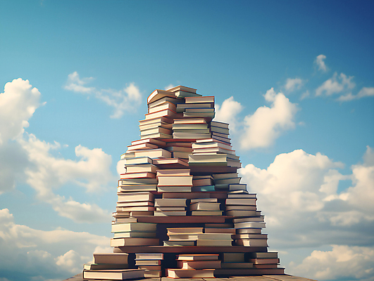 JPG 구름 편집이미지 교육 하늘 성공 사람없음 쌓기 꿈 교양 디지털합성 책더미 학구열 편집실사 AI포토 AI콘텐츠 자연요소 컨셉 모션 책 CG 열정 무더기 파일형식
