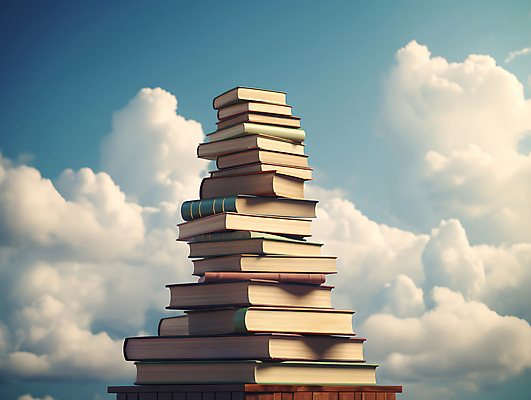JPG 구름 편집이미지 교육 하늘 성공 사람없음 쌓기 꿈 교양 디지털합성 책더미 학구열 편집실사 AI포토 AI콘텐츠 자연요소 컨셉 모션 책 CG 열정 무더기 파일형식