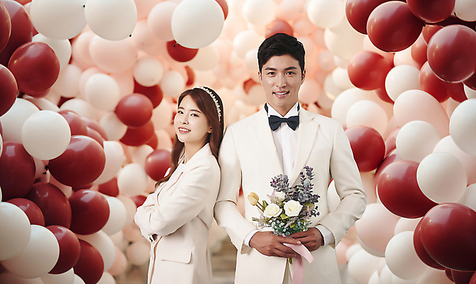 PSD 편집이미지 커플 여자 남자 부케 결혼 결혼식 사랑 미소 들기 정장 턱시도 상반신 20대 성인 두명 화목 한국인 디지털합성 풍선 신랑신부 성인만 웨딩촬영 이미지편집 옷 감정 신부_웨딩 꽃다발 신랑 컨셉 관계 모션 표정 사람 동양인 이벤트 청년 기념사진 파일형식