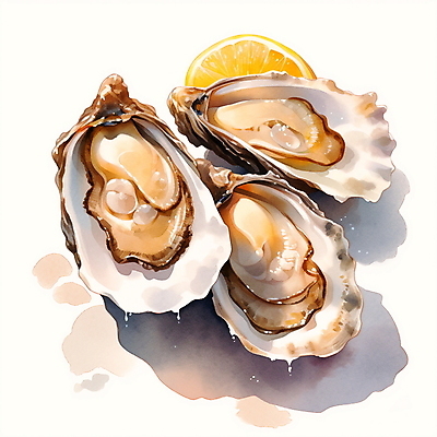 JPG 일러스트 식재료 조개 수채화 사람없음 굴 레몬 해산물 국내일러스트 AI일러스트 AI콘텐츠 과일 어패류 파일형식