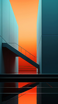 JPG 편집이미지 건축물 디자인 추상 사람없음 그래픽 반사 계단 주황색 공간 디지털합성 심플 비어있는 이미지편집 편집실사 AI포토 AI콘텐츠 건축 컬러 무늬 CG 파일형식