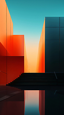 JPG 편집이미지 건축물 디자인 추상 사람없음 그래픽 반사 계단 주황색 공간 디지털합성 심플 비어있는 이미지편집 편집실사 AI포토 AI콘텐츠 건축 컬러 무늬 CG 파일형식