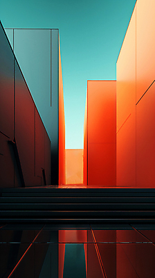 JPG 편집이미지 건축물 디자인 추상 사람없음 그래픽 반사 계단 주황색 공간 디지털합성 심플 비어있는 이미지편집 편집실사 AI포토 AI콘텐츠 건축 컬러 무늬 CG 파일형식