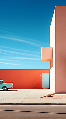 JPG 편집이미지 디자인 백그라운드 자동차 하늘 추상 사람없음 건물 문 발코니 디지털합성 파스텔톤 미니멀 편집실사 AI포토 AI콘텐츠 건축물 육상교통 컬러 무늬 CG 파일형식