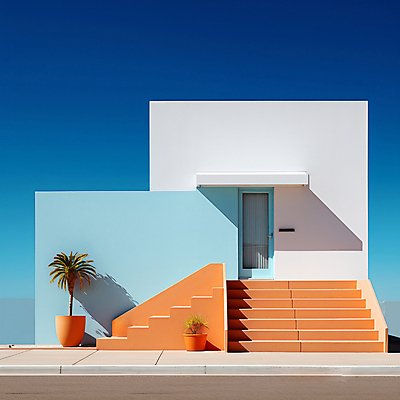 JPG 편집이미지 디자인 화분 백그라운드 하늘 추상 사람없음 건물 문 계단 디지털합성 파스텔톤 미니멀 편집실사 AI포토 AI콘텐츠 건축물 컬러 무늬 CG 파일형식