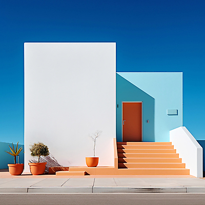 JPG 편집이미지 디자인 화분 백그라운드 하늘 추상 사람없음 건물 문 계단 디지털합성 파스텔톤 미니멀 편집실사 AI포토 AI콘텐츠 건축물 컬러 무늬 CG 파일형식