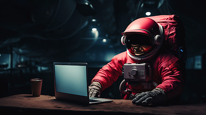 JPG 편집이미지 한명 사람 앉기 상반신 성인 컵 노트북 우주비행사 디지털합성 우주복 성인한명만 편집실사 AI인물포토 AI콘텐츠 1 식기 옷 모션 전자제품 우주 CG 성인만 파일형식 AI포토