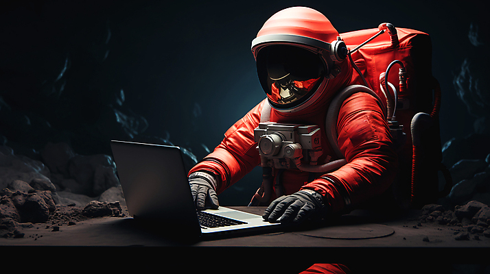 JPG 편집이미지 한명 사람 상반신 성인 노트북 우주 행성 우주비행사 타이핑 신비 디지털합성 우주복 성인한명만 편집실사 AI인물포토 AI콘텐츠 1 옷 컨셉 전자제품 CG 성인만 파일형식 AI포토