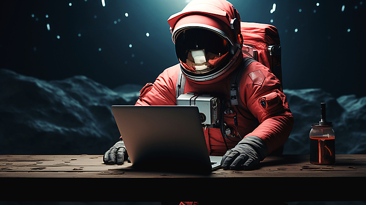 JPG 편집이미지 탁자 한명 사람 앉기 풍경 상반신 성인 노트북 우주 행성 우주비행사 신비 디지털합성 우주복 성인한명만 편집실사 AI인물포토 AI콘텐츠 1 옷 가구 컨셉 모션 전자제품 CG 성인만 파일형식 AI포토