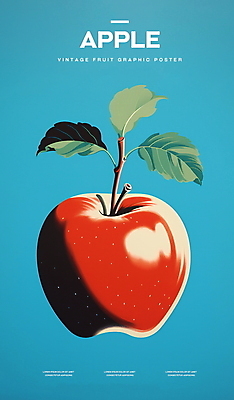PSD 포스터 하늘색 백그라운드 잎 일러스트 사람없음 그래픽 빨간색 빈티지 사과 복고 국내일러스트 식물 컬러 컨셉 과일 파란색 파일형식