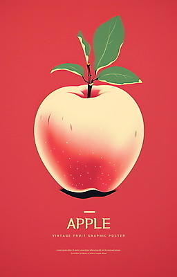 PSD 포스터 백그라운드 잎 일러스트 사람없음 그래픽 빨간색 빈티지 사과 복고 국내일러스트 식물 컬러 컨셉 과일 파일형식
