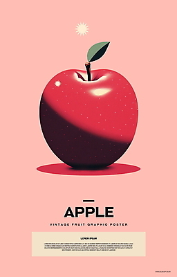 PSD 포스터 분홍색 백그라운드 잎 일러스트 사람없음 그래픽 빨간색 빈티지 사과 복고 국내일러스트 식물 컬러 컨셉 과일 파일형식