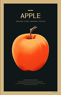 PSD 포스터 백그라운드 일러스트 사람없음 그래픽 검은색 주황색 빈티지 사과 복고 국내일러스트 컬러 컨셉 과일 파일형식