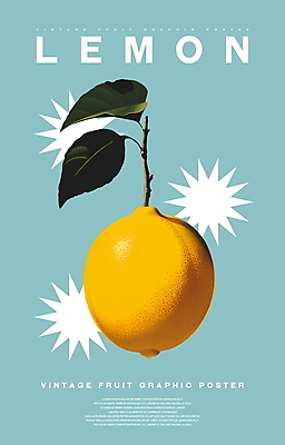 PSD 포스터 하늘색 백그라운드 잎 일러스트 사람없음 그래픽 노란색 빈티지 레몬 복고 국내일러스트 식물 컬러 컨셉 과일 파란색 파일형식