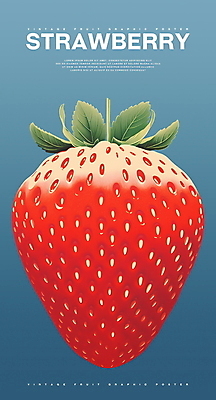 PSD 포스터 백그라운드 일러스트 딸기 사람없음 그래픽 빨간색 파란색 빈티지 복고 국내일러스트 컬러 컨셉 과일 파일형식