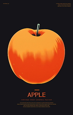 PSD 포스터 백그라운드 일러스트 사람없음 그래픽 검은색 주황색 빈티지 사과 복고 국내일러스트 컬러 컨셉 과일 파일형식