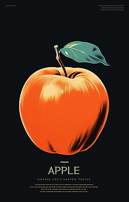 PSD 포스터 백그라운드 잎 일러스트 사람없음 그래픽 검은색 주황색 빈티지 사과 복고 국내일러스트 식물 컬러 컨셉 과일 파일형식