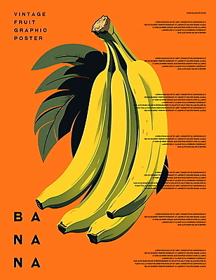 PSD 포스터 백그라운드 잎 일러스트 바나나 사람없음 그래픽 노란색 주황색 빈티지 복고 국내일러스트 식물 컬러 컨셉 과일 파일형식