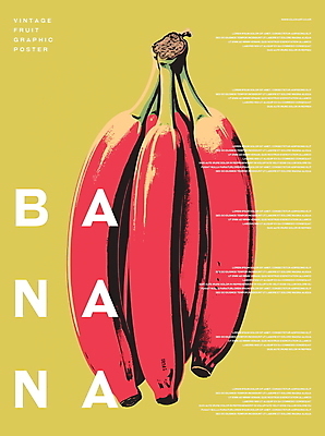 PSD 포스터 백그라운드 일러스트 바나나 사람없음 그래픽 빨간색 노란색 빈티지 복고 국내일러스트 컬러 컨셉 과일 파일형식