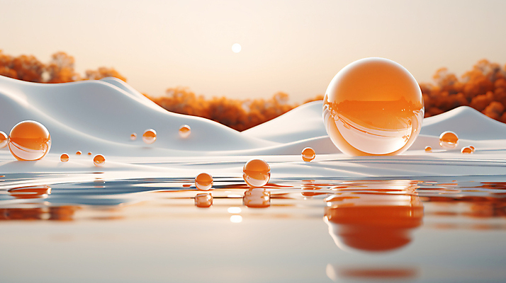 JPG 편집이미지 디자인 백그라운드 그래픽백그라운드 사람없음 그래픽 반사 주황색 물방울 원형 디지털합성 이미지편집 편집실사 AI컴퓨터그래픽 AI콘텐츠 도형 컬러 CG 파일형식