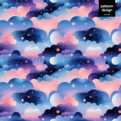 PSD 구름 별 분홍색 패턴 일러스트 사람없음 반짝임 패턴백그라운드 달 남색 몽환 국내일러스트 자연요소 컬러 백그라운드 컨셉 무늬 모션 파일형식