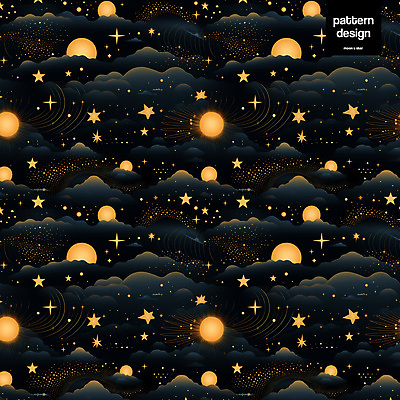 PSD 구름 별 패턴 일러스트 사람없음 반짝임 검은색 패턴백그라운드 금색 달 몽환 국내일러스트 자연요소 컬러 백그라운드 컨셉 무늬 모션 파일형식