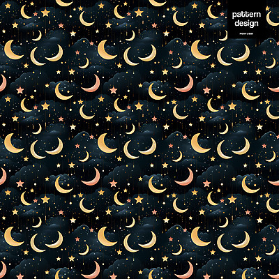 PSD 구름 별 패턴 일러스트 사람없음 반짝임 검은색 패턴백그라운드 금색 달 몽환 국내일러스트 자연요소 컬러 백그라운드 컨셉 무늬 모션 파일형식
