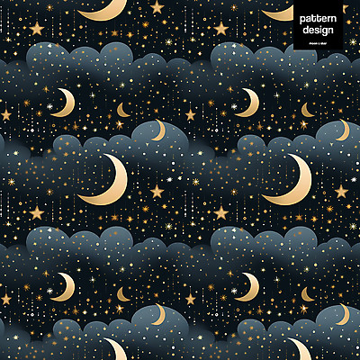 PSD 구름 별 패턴 일러스트 사람없음 반짝임 검은색 패턴백그라운드 금색 달 몽환 국내일러스트 자연요소 컬러 백그라운드 컨셉 무늬 모션 파일형식
