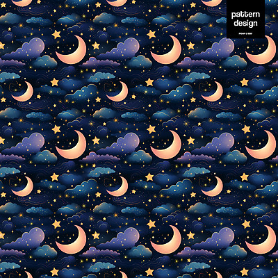 PSD 구름 별 패턴 일러스트 사람없음 반짝임 컬러풀 패턴백그라운드 달 남색 몽환 국내일러스트 자연요소 컬러 백그라운드 컨셉 무늬 모션 파일형식