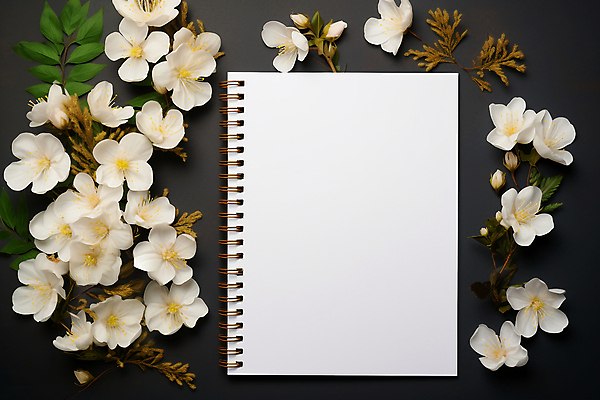 JPG 편집이미지 꽃 종이 사람없음 검은색 공책 디지털합성 카피스페이스 편집소스 편집실사 AI포토 AI콘텐츠 식물 컬러 문구용품 공백 CG 파일형식