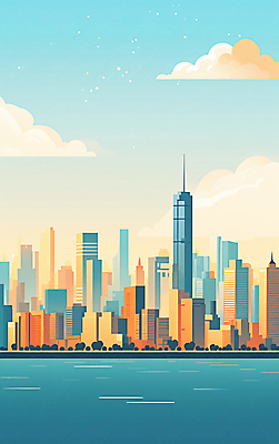 JPG 구름 일러스트 하늘 풍경 빌딩 사람없음 건물 강 컬러풀 도시 국내일러스트 AI일러스트 AI콘텐츠 자연요소 건축물 컬러 파일형식