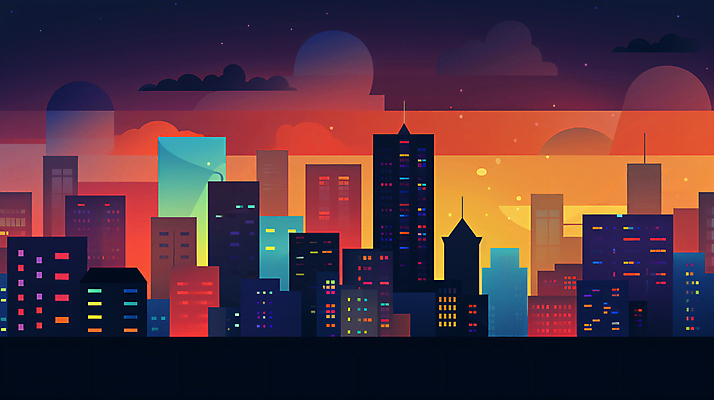 JPG 구름 일러스트 밤하늘 풍경 빌딩 사람없음 건물 컬러풀 도시 국내일러스트 AI일러스트 AI콘텐츠 자연요소 건축물 컬러 하늘 야간 파일형식