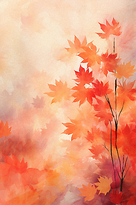 PSD 백그라운드 단풍 일러스트 수채화 풍경 사람없음 빨간색 가을 나뭇가지 국내일러스트 나무 계절 컬러 잎 파일형식