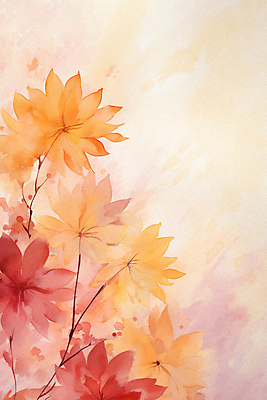 PSD 백그라운드 단풍 일러스트 수채화 풍경 사람없음 빨간색 가을 나뭇가지 국내일러스트 나무 계절 컬러 잎 파일형식