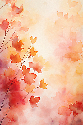 PSD 백그라운드 단풍 일러스트 수채화 풍경 사람없음 빨간색 가을 나뭇가지 국내일러스트 나무 계절 컬러 잎 파일형식