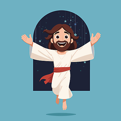 전신 캐릭터 남자 별 기독교 하늘색 일러스트 팔벌리기 한명 웃음 성인 비행 예수 성인남자한명만 일러캐릭터 AI파일 자연요소 1 종교 모션 표정 사람 파란색 신_종교 남자한명만 성인남자만 파일형식 벡터