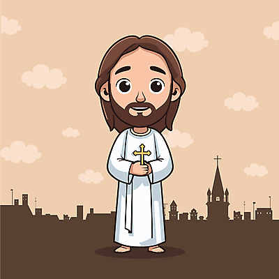 전신 구름 캐릭터 남자 기독교 십자가 일러스트 한명 들기 성인 갈색 교회 예수 성인남자한명만 일러캐릭터 AI파일 자연요소 1 종교 컬러 종교건축 모션 사람 건물 신_종교 남자한명만 성인남자만 파일형식 벡터