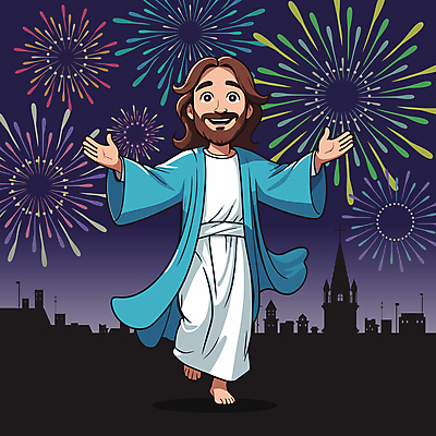 전신 캐릭터 남자 기독교 일러스트 팔벌리기 폭죽 불꽃놀이 한명 웃음 성인 교회 예수 성인남자한명만 일러캐릭터 AI파일 1 종교 종교건축 모션 놀이 표정 사람 건물 신_종교 남자한명만 성인남자만 파일형식 벡터
