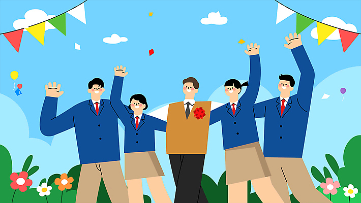 학생 여자 남자 꽃 교복 하늘색 청소년 어깨동무 여러명 상반신 성인 손들기 교사 스승의날 카네이션 꽃가루 스승 제자 가정의달 가랜드 모션그래픽 MP4 MOV 식물 직업 옷 기념일 포즈 다수 모션 사람 파란색 5월 가루 파티용품 동영상 파일형식