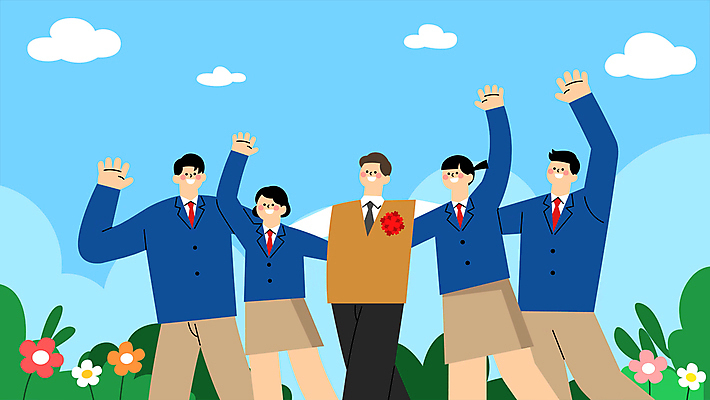 구름 학생 여자 남자 꽃 교복 하늘색 청소년 하늘 어깨동무 여러명 상반신 성인 손들기 교사 스승의날 카네이션 꽃가루 스승 제자 가정의달 모션그래픽 MP4 MOV 자연요소 식물 직업 옷 기념일 포즈 다수 모션 사람 파란색 5월 가루 동영상 파일형식