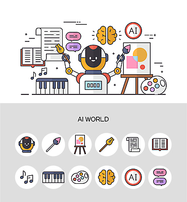 종이 예술 말풍선 음표 일러스트 들기 사람없음 책 세트 만년필 과학기술 기록 붓 그리기 팔레트 피아노 로봇 이젤 뇌 그림 작곡 창작 AI_인공지능 국내일러스트 AI파일 기호 음악 모션 기술 펜 미술도구 건반악기 파일형식 벡터