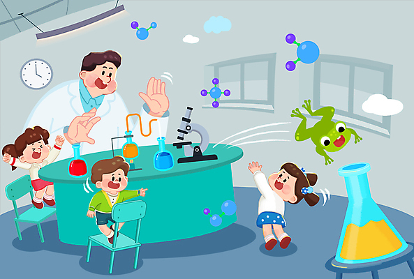전신 PSD 한마리 학생 여자 어린이교육 남자 어린이 과학 의자 일러스트 전등 현미경 개구리 서기 손짓 소녀 소년 여러명 상반신 성인 파란색 스쿨라이프 손들기 점프 교사 가리킴 탈출 책상 비커 원자 과학교육 과학실 과학선생님 국내일러스트 직업 1 라이프스타일 교육 컬러 가구 다수 컨셉 학교 모션 조명 실험기구 양서류 사람 파일형식