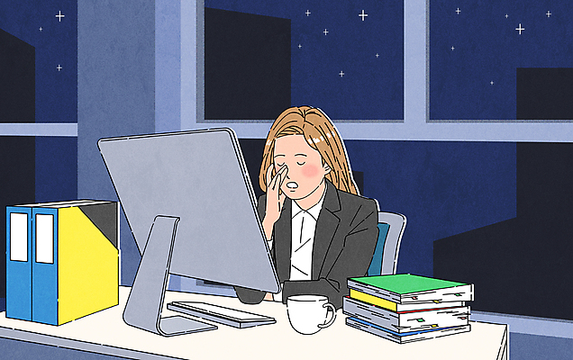 여자 일러스트 회사 밤하늘 피곤 한명 정장 성인 비즈니스라이프 컴퓨터 사무실 눈감음 업무 비즈니스우먼 커피잔 파일 바쁨 업무과다 야근 사회생활 서류더미 성인여자한명만 국내일러스트 AI파일 1 라이프스타일 옷 커피 컨셉 비즈니스 모션 하늘 잔 사람 전자제품 작업 직장인 야간 문서 여자한명만 성인여자만 파일형식 벡터 더미