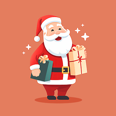 JPG 전신 노년 남자 리본 일러스트 산타모자 수염 그림자 한명 웃음 들기 빨간색 선물상자 반짝임 산타클로스 산타캐릭터 노인남자한명만 일러캐릭터 AI일러스트 AI콘텐츠 캐릭터 모자_잡화 1 컬러 크리스마스 모션 표정 선물 사람 성인 상자 남자한명만 노인남자만 파일형식